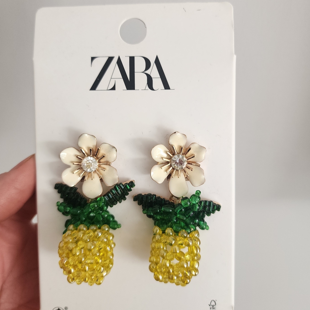 ZARA Yellow Beaded Pineapple Flower Earrings